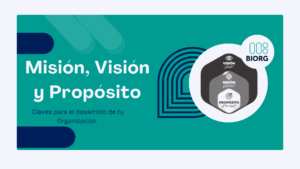 Equipo de líderes revisando juntos la misión, visión y propósito de la empresa en una sala de reuniones moderna